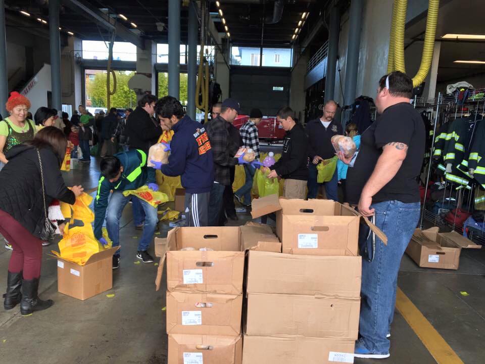 Berkeley’s Firefighters and Lions clubs distributed the holiday’s food baskets to seniors.